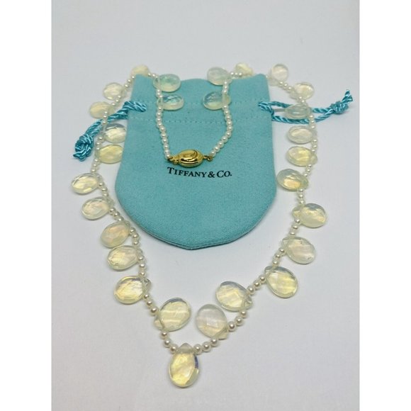 18K Yellow Gold Iridesse Tiffany & Co Pearl Strand with Quartz Drops 18" - Picture 2 of 10